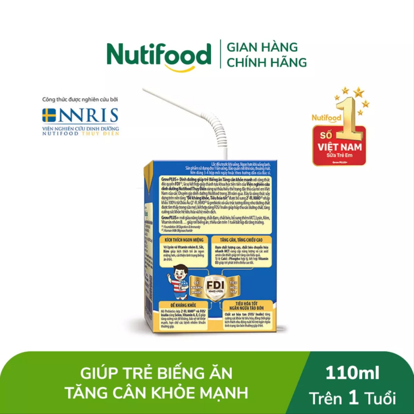 Thùng 48 Hộp Sữa Bột Pha Sẵn NutiFood Grow Plus 1+ {Xanh} 110ml.