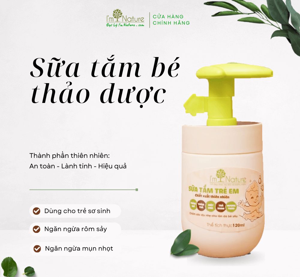 [100% Thảo Dược Thiên Nhiên] Sữa Tắm Gội Thảo Mộc Cho Trẻ Sơ Sinh 120ml (Chính Hãng I'M NATURE)