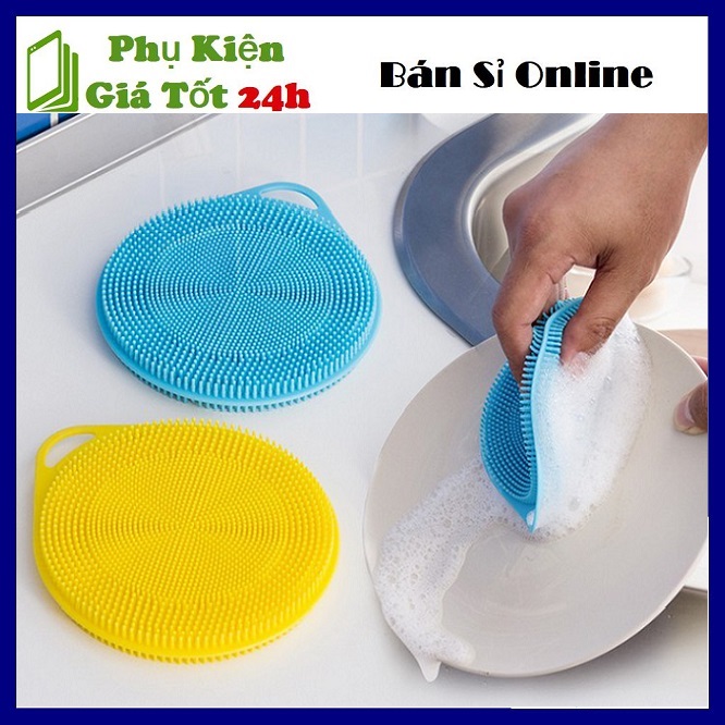Miếng Rửa Chén Bát Xoong Nồi Silicon Có Lỗ Treo - Miếng Rửa Bát Chén Dĩa Silicon Tiện Lợi Cho Nhà Bếp