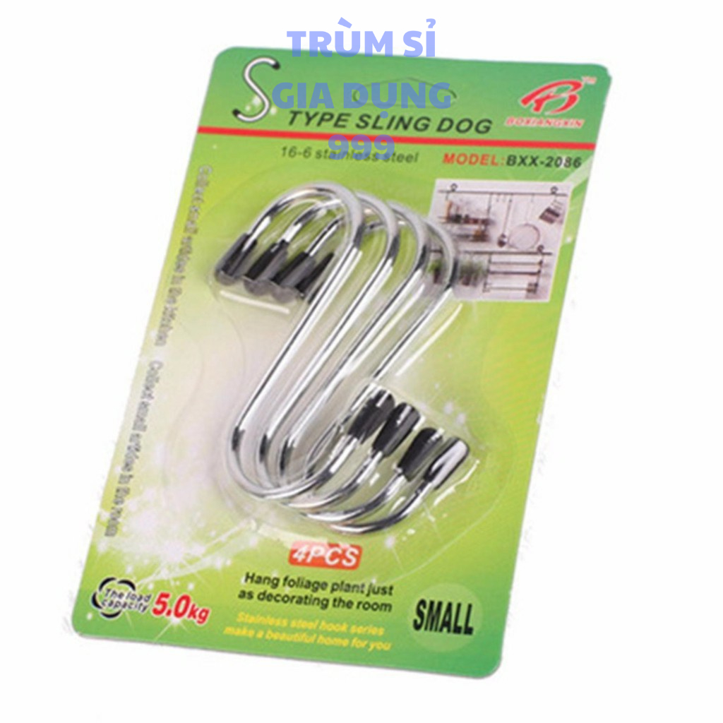 Combo 4 móc hình chữ S treo đồ đóng gói trong vỉ, móc treo đồ đa năng inox chắc bền đẹp