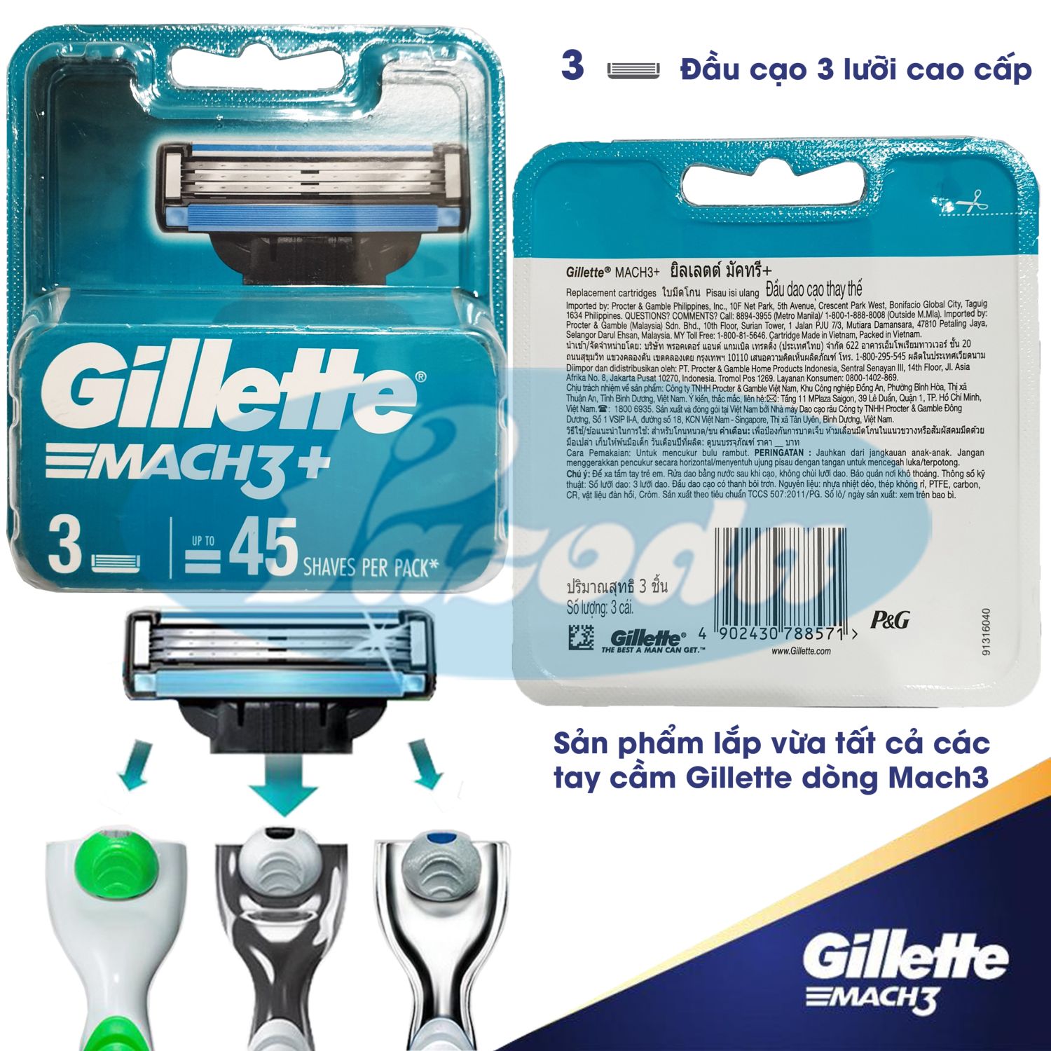 Hộp 3 lưỡi dao cạo râu Gillette Mach 3 ( đầu cạo 3 lưỡi kép)