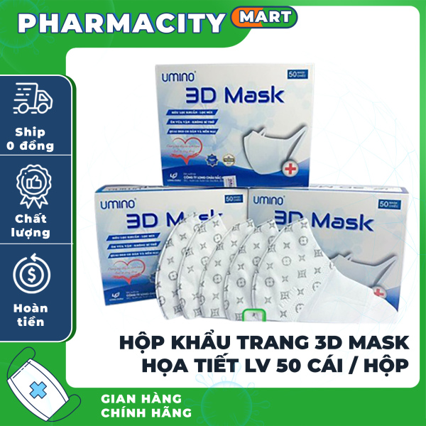 (3D Mask  ) Hộp khẩu trang 3D MASK họa tiết LV 50 cái / hộp