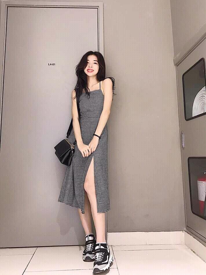 Đầm kate caro 2 dây hở lưng-MTB