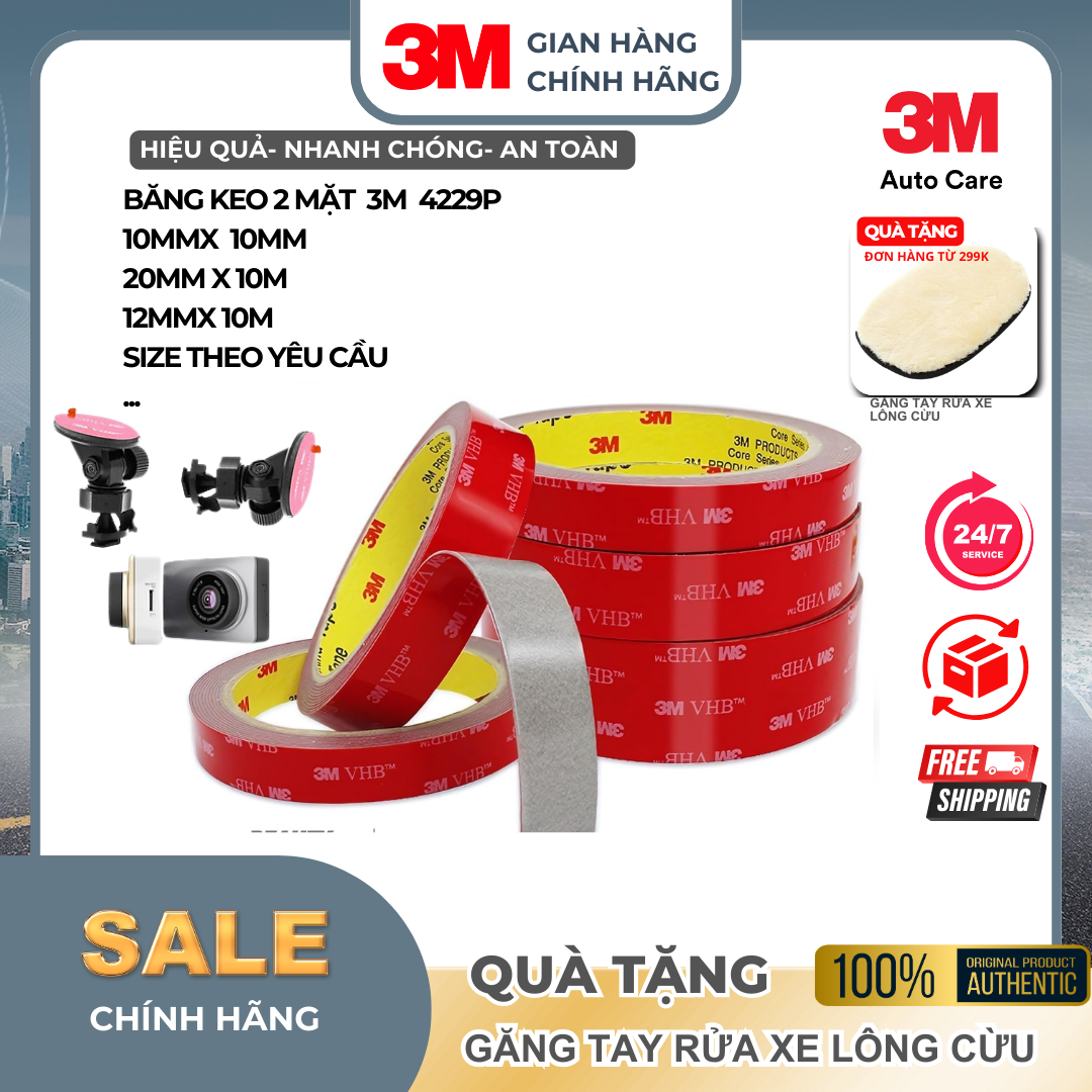 Băng Keo Cường Lực 2 Mặt Siêu Dính & Chống Nhiệt 3M™ Acrylic Foam Tape 4229P 20 mm x 10 mét, dày 0.7mm- keo màu xám