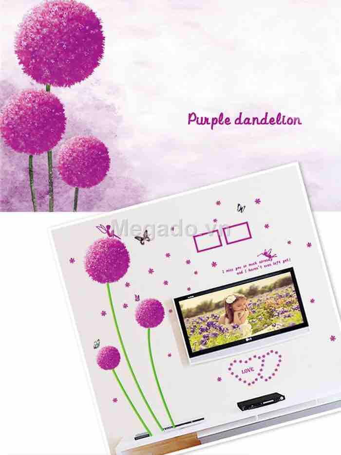 Decal tranh dán tường bồ công anh tím