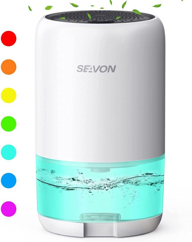 SEAVON Dehumidifier 35oz Dehumidifiers for Home 2600 Cubic Feet (285 sq ft) with 7 Color LED Light, Portable Quiet Dehumidifier with Two Working Mode for Basements, Bedroom, Bathroom, RV-  1 year warrranty