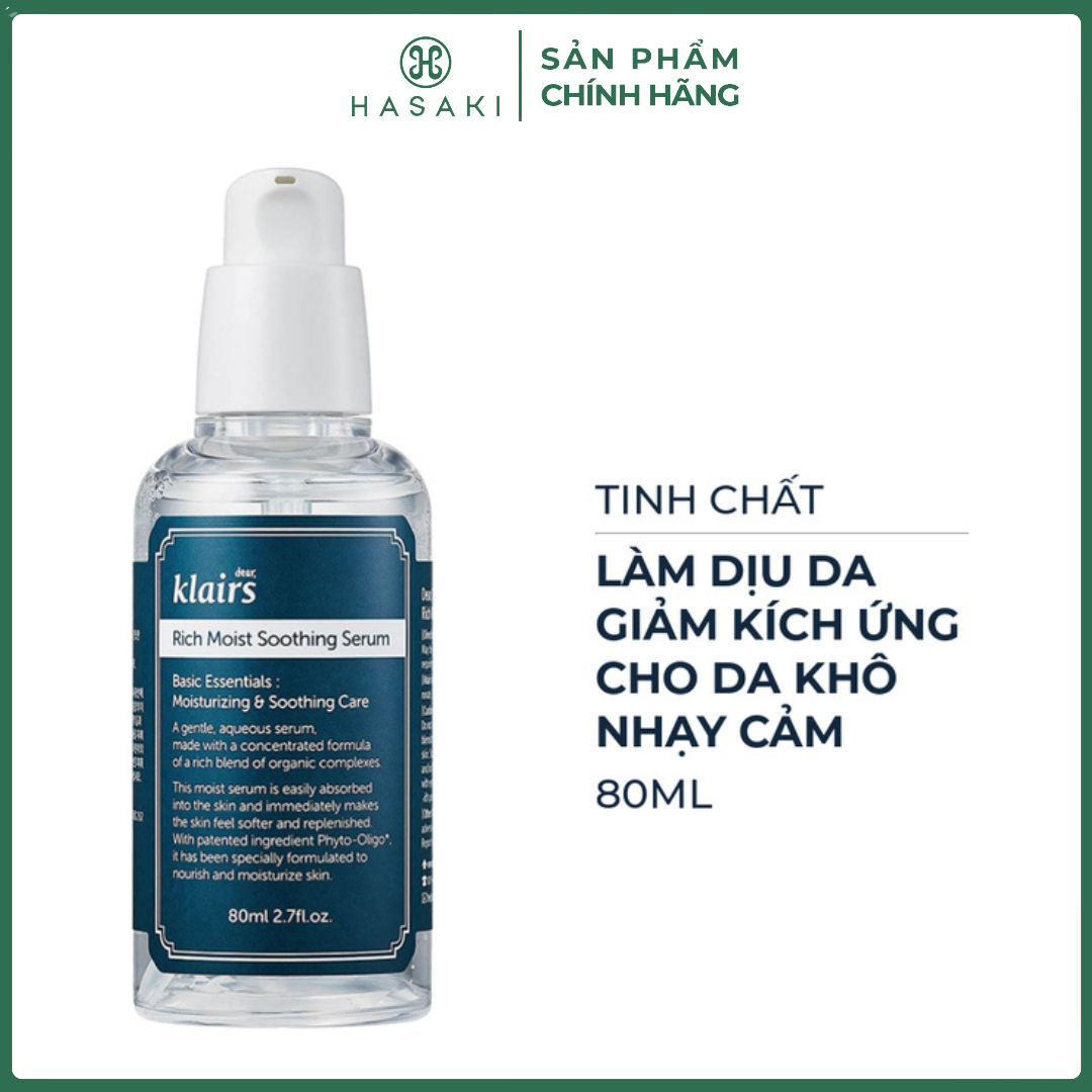Serum Klairs Cấp Ẩm Cho Da Khô, Nhạy Cảm 80ml Rich Moist Soothing Serum Hasaki Sản Phẩm Chính Hãng