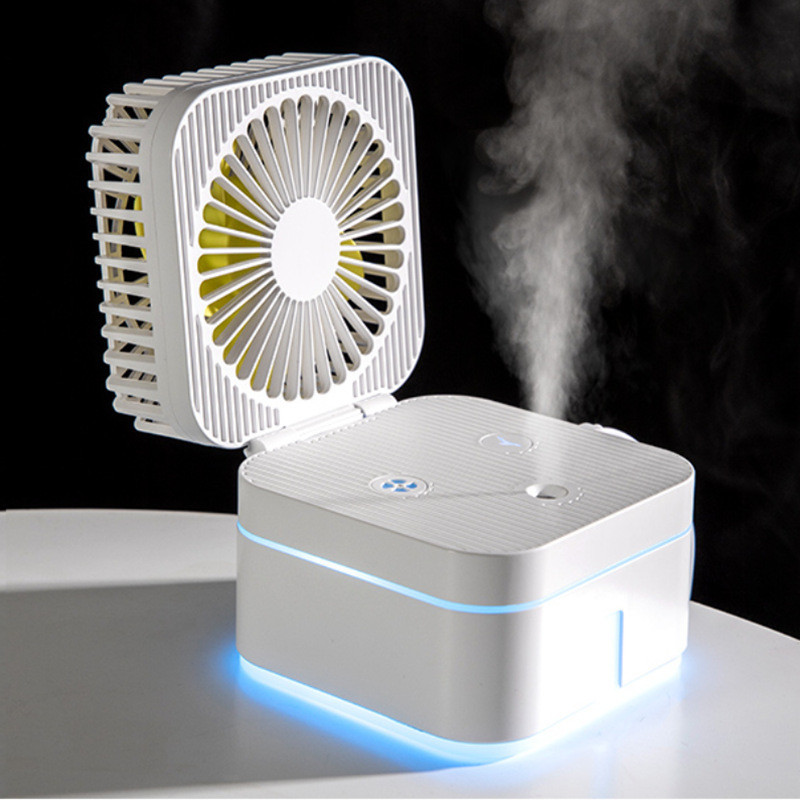 Quạt phun sương mini để bàn gấp gọn đa năng dùng pin, usb kiêm đèn ngủ tiện lợi- Hàng Hot 2021