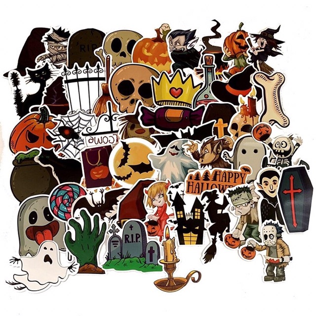 Set 30-5m60 sticker ma quỷ HALOWEEN ép lụa/ hình dán halloween