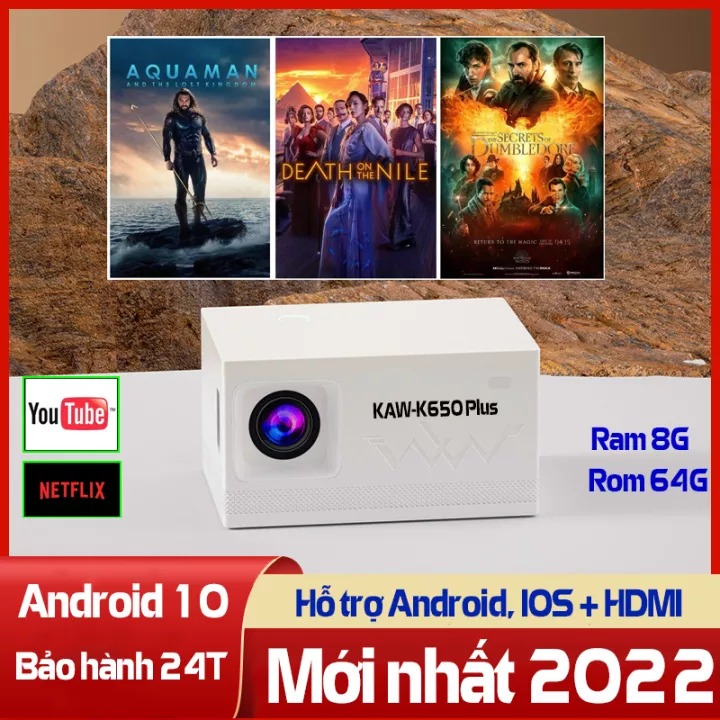 Máy chiếu mini, Máy chiếu cầm tay, Máy chiếu KAW cao cấp thông minh đa chức năng, không cần màn chiếu, Hình Ảnh Sắc Nét, Độ Phân Giải Cao, Ảnh To Và Rộng - Bảo hành 1 đổi 1 trong 12 tháng