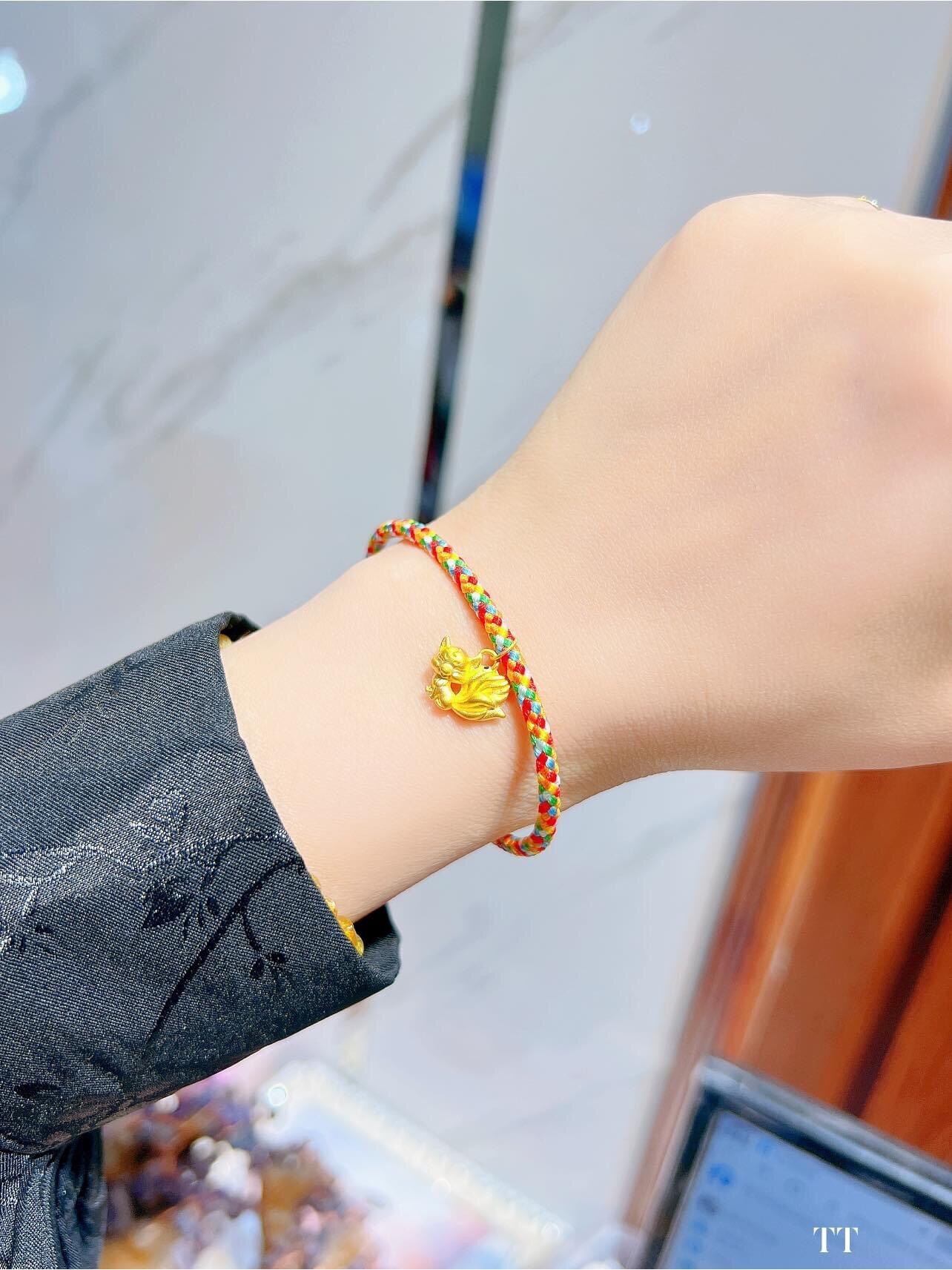 Vòng tay tết mix charm hồ ly vàng 9999 charm vàng 24k mix bi trang sức thiết kế đủ hoá đơn thẻ bảo hành