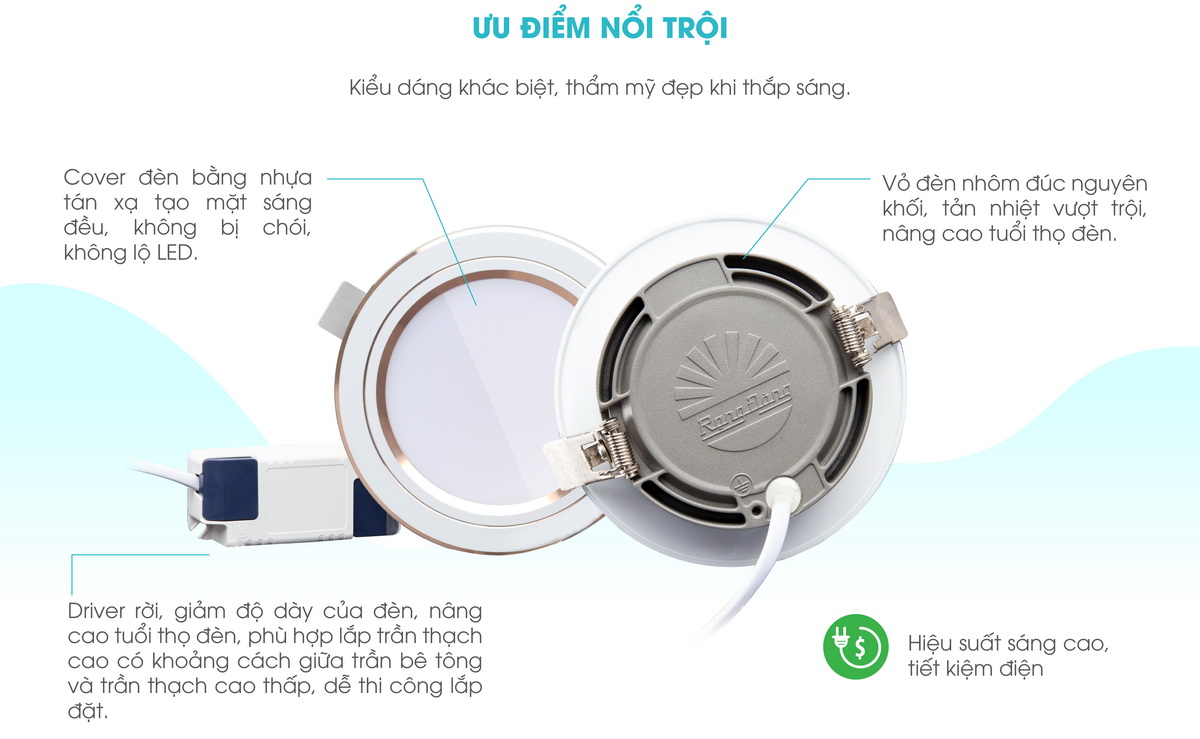 Đèn LED âm trần downlight đổi màu AT20 ĐM 110/12W Chất lượng ánh sáng cao Kiểu dáng khác biệt, thẩm mỹ đẹp, siêu tiết kiệm điện