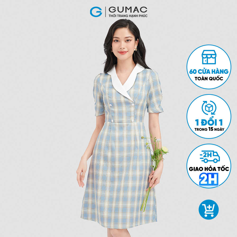 Đầm caro nút bọc thời trang GUMAC DC10055