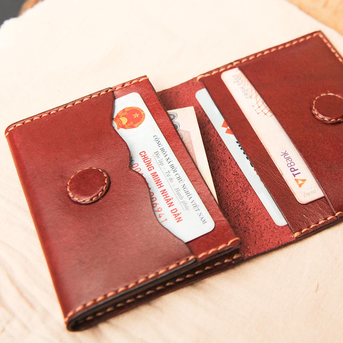 Ví nữ nhỏ gọn - màu đỏ đô - da bò thật - đồ da handmade SMC225