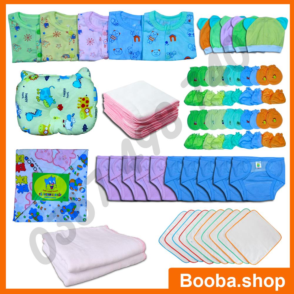 Combo 73 Món Đồ Dùng Cho Bé Sơ Sinh từ 2-8kg ( áo hoa tay dài nút giữa) 73ADH - Booba.shop