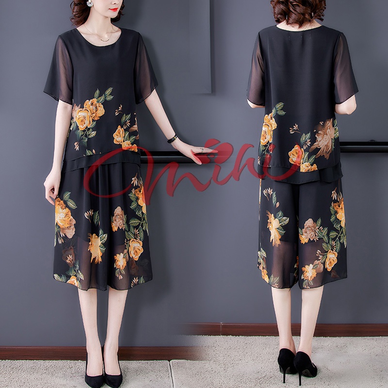 Set Bộ đồ trung niên nữ đẹp dự tiệc sang trọng B75 - Đồ bộ mặc nhà cao cấp dài qua gối - Shop quần áo kiểu thời trang cho mẹ, cho bà, cho người lớn tuổi, trung tuổi U40 U50 U60 U70 mặc mùa hè, thu đông giá rẻ Bigsize, cỡ lớn