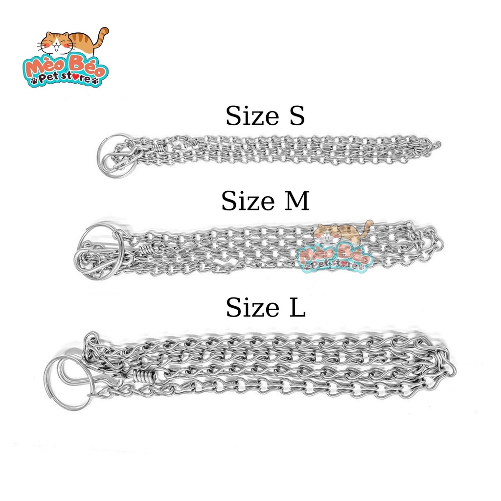 Dây xích inox kèm vòng cổ cho chó mèo  4size
