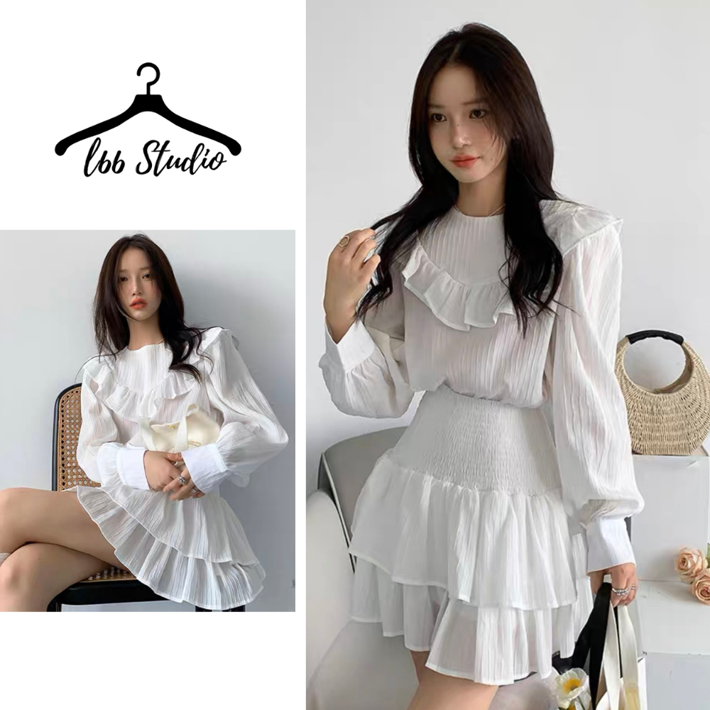 Chân váy dài xếp ly có lót trong và áo sơ mi cài nút thật kiểu đầm váy  trắng tiểu thư công sở thời trang nữ ARAVA | Shopee Việt Nam