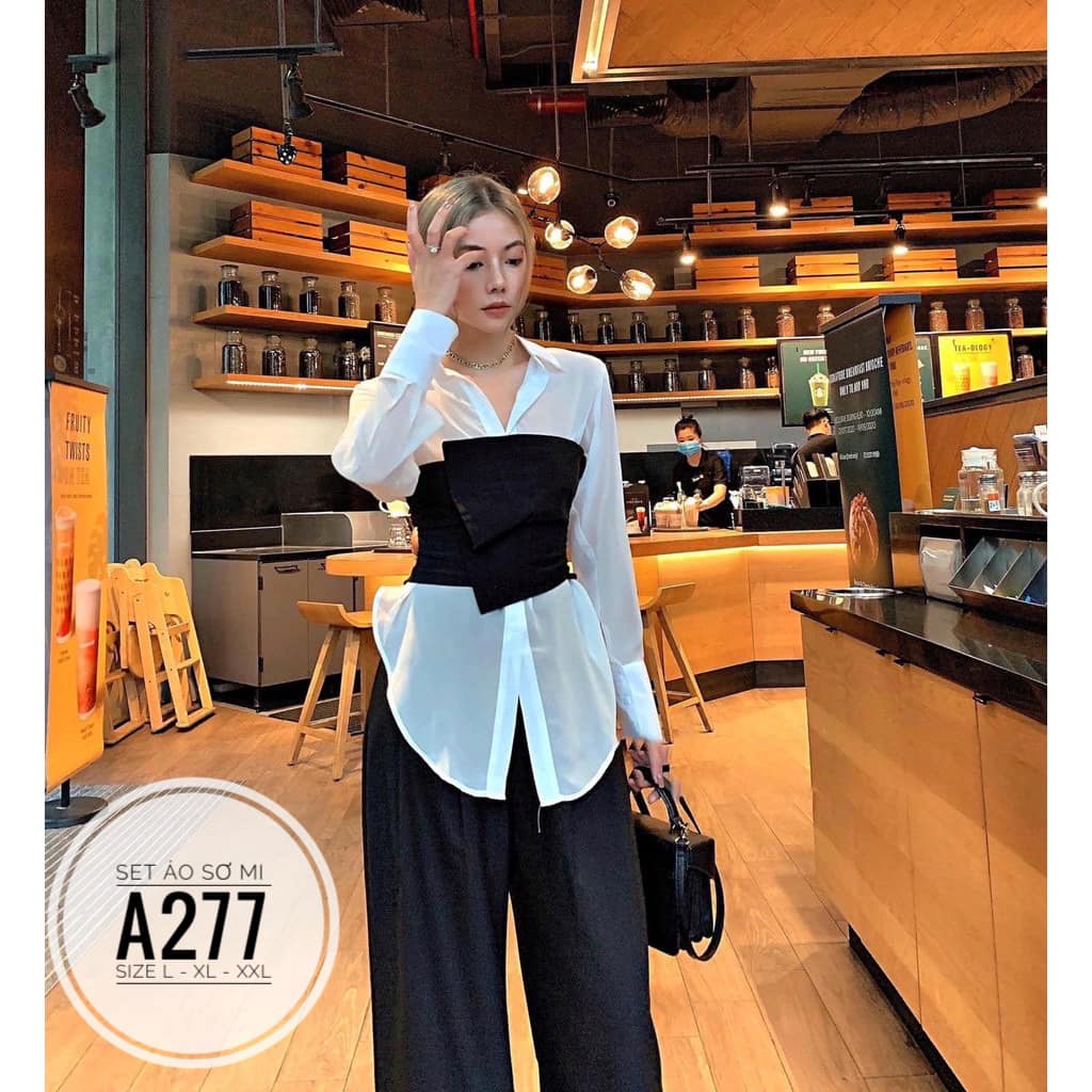 Set áo sơ mi bigsize + áo ống đen bigsize