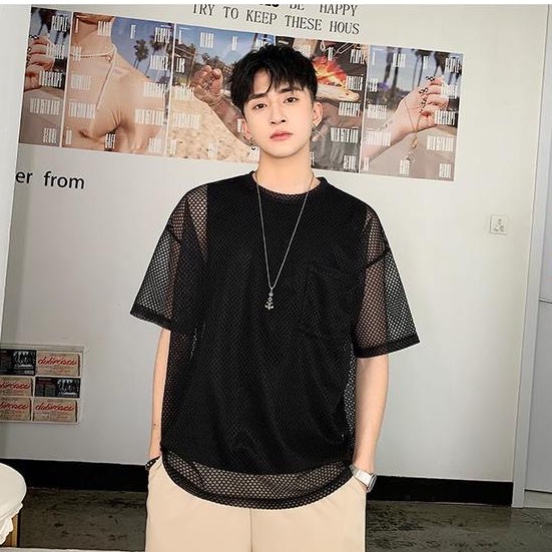 Áo thun nam unisex lưới form rộng (Áo lưới + áo thun tanktop)