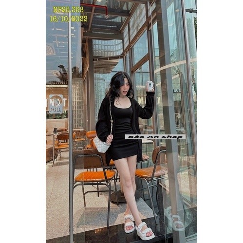 Sét áo khoác dài phối đầm 2 dây body