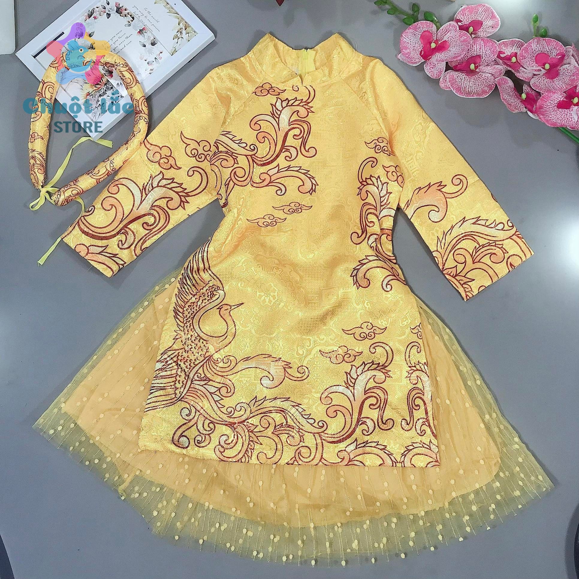 Áo dài cách tân Tết cho bé trai bé gái mẫu phượng hoàng từ 8kg đến 35kg