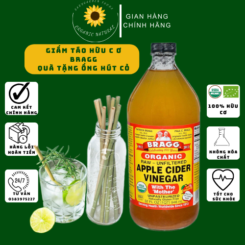 Giấm táo hữu cơ Bragg 946ml Hàng Mỹ