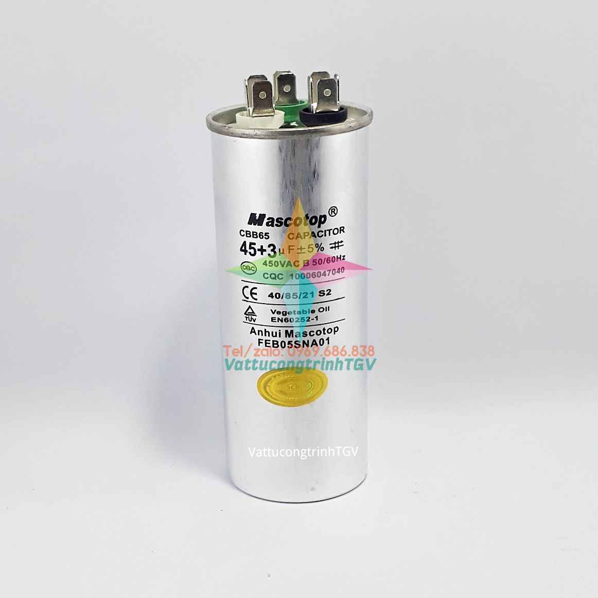 Tụ điều hòa MASCOTOP kiểu CBB65 loại 50uF+5% - Tụ 2 chân/ 3 chân