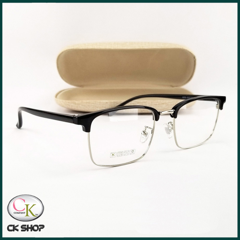 Giá bán Gọng kính cận nam nữ mắt chữ nhật kim loại/nhựa màu đen, hồng 6205. Tròng kính giả cận 0 độ chống ánh sáng xanh, chống tia UV