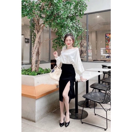 Set váy xẻ tà + áo lệch vai🔥