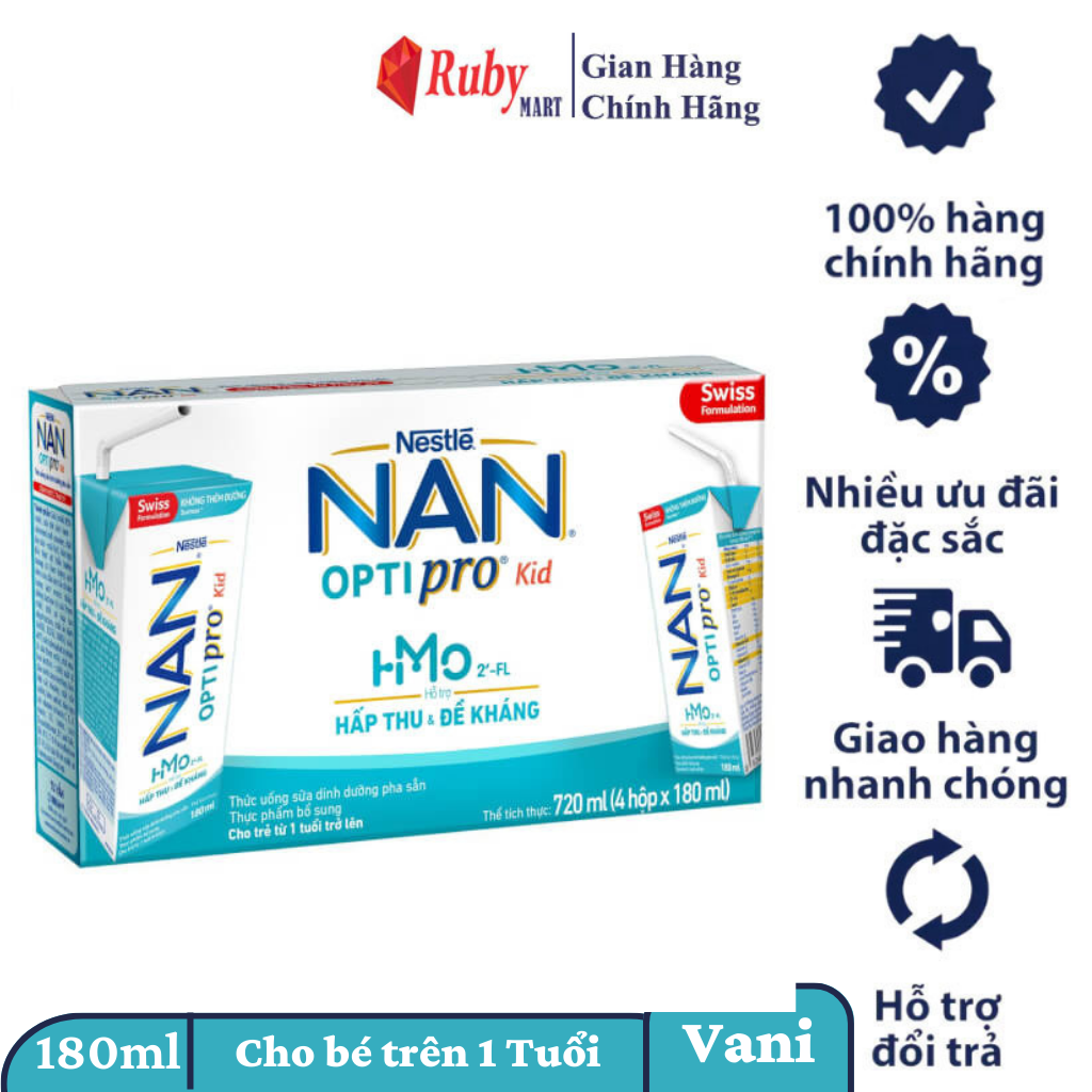 [FREESHIP MAX ] Sữa dinh dưỡng pha sẵn Nestlé NAN OPTIPRO Kid 180ml (Lốc 4 hộp)