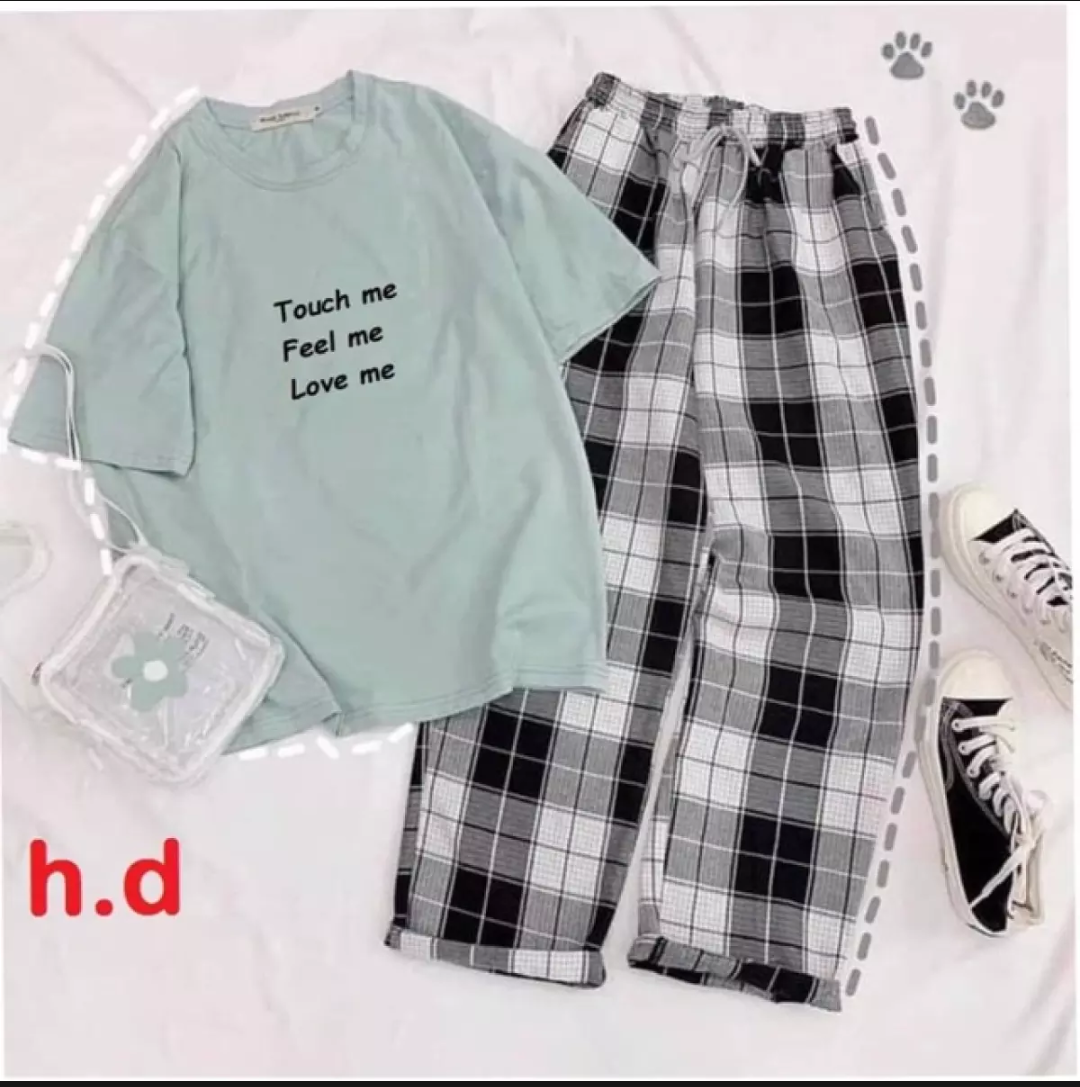 [FREESHIP] SET ÁO THUN TOUCH ME KÈM QUẦN KẺ ĐEN