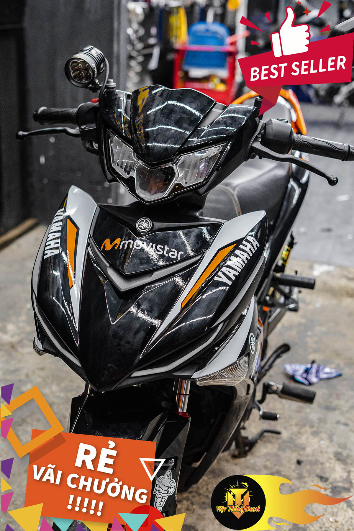 Tem Trùm Exciter 150 Movistar Đẹp Độ Chế Decal (Cam Đen Bạc)