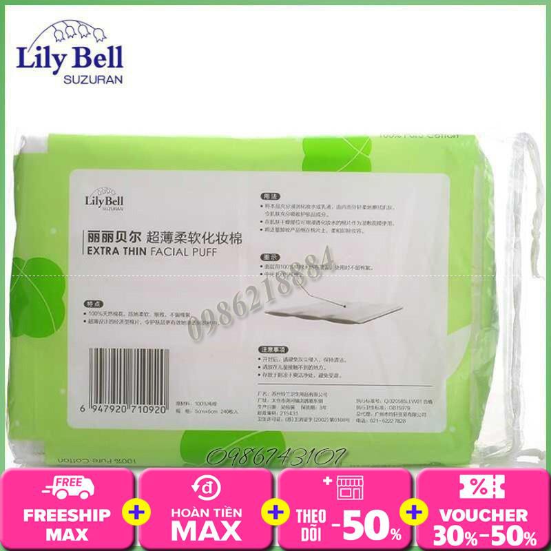Bông tẩy trang Lily Bell vỏ xanh Extra Thin 240 miếng