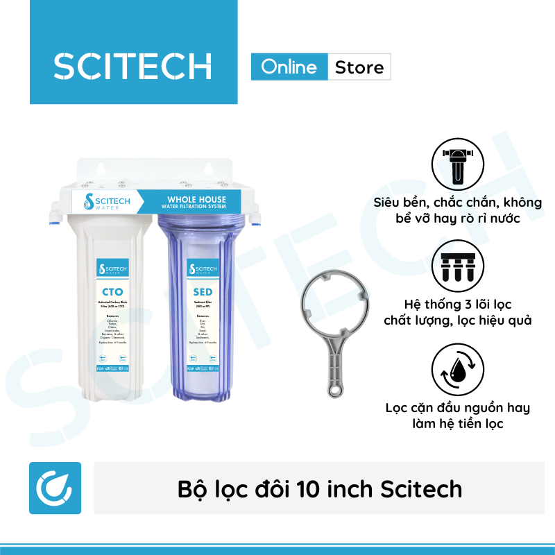 Bộ lọc đôi 10 inch Scitech (Bộ lọc nước sinh hoạt - Bộ lọc thô) - Scitech Store