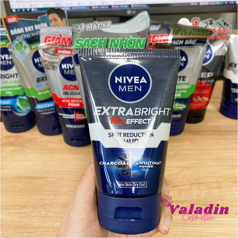 Nivea Men's cleanser Facial Cleansing Foam for men SRM Nivea Men bright 8H/Extra White/detox mud 100g-Vadin