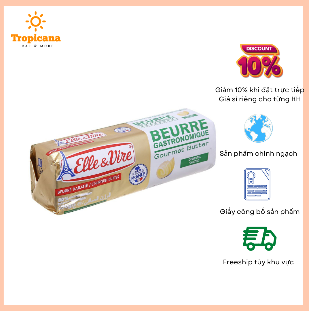Bơ cuộn mặn elle&vire 80% béo - thỏi 250gr