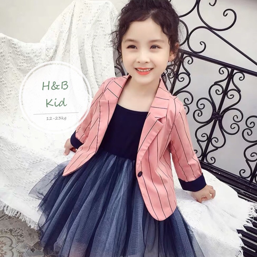 Set bộ bé gái - Set váy voan phối áo vest kaki mềm siêu đẹp
