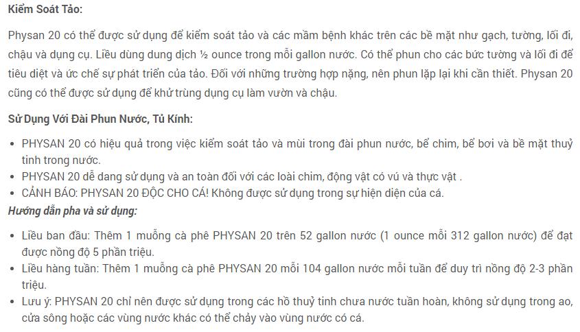 Physan 20 Nhập Mỹ 480ml Siêu diệt khuẩn
