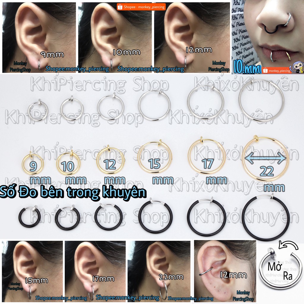 Khuyên Kẹp Giả ở Tai  Môi  Mũi ( 1 chiếc ) KHUYÊN KHÔNG CẦN BẤM LỖ
