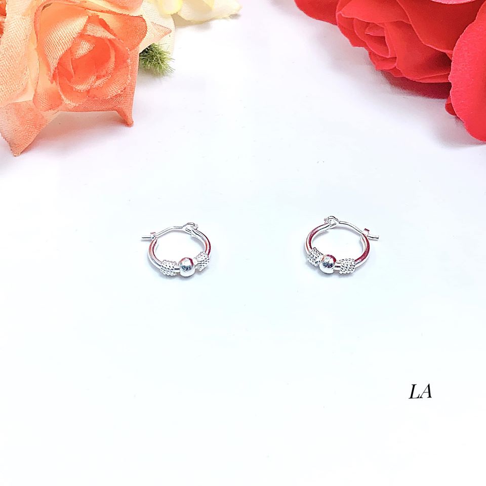 Bông tai khuyên tròn cho bé gái,Bạc thật chuẩn không đen,mix Bi bạc Xinh xắn dễ thương,vàng bạc An Chi