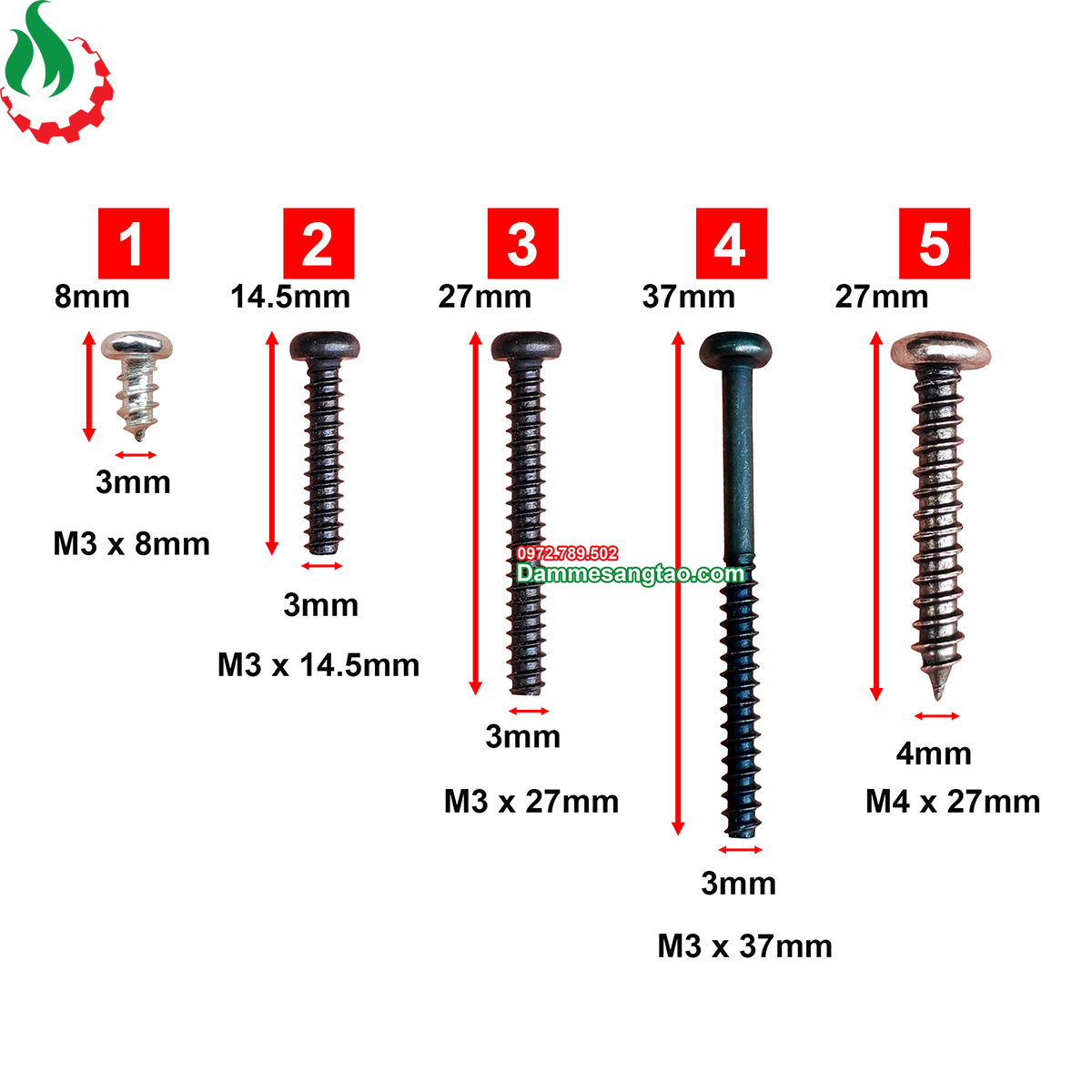 Ốc vít mạ đen dùng cho vỏ pin và vỏ máy