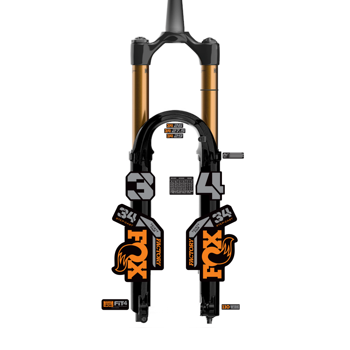 tem decal dán phuộc xe đạp địa hình Fox kashima 34 2023 | cheetahdecals.com