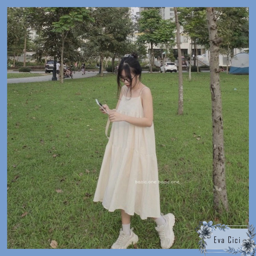 {EVACICI} Váy 2 dây dáng xòe, Đầm 2 dây cute dễ mặc 3 màu.