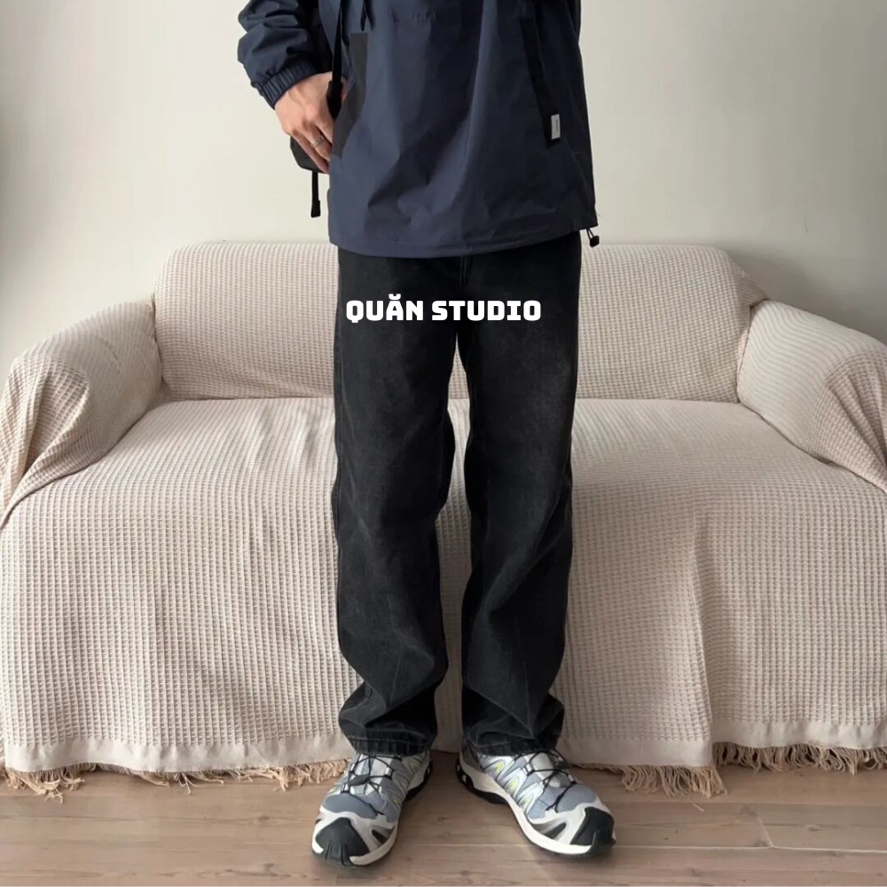 Quần Baggy Nam Ống Rộng Quăn Studio - Quần Jean Nam Màu Đen Dáng Suông Form Chuẩn Hàn Quốc Qr02