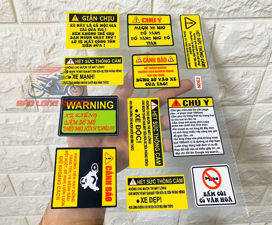 11 tem Sticker Decal thông số Chú Ý,Cảnh báo,Xe đẹp.....