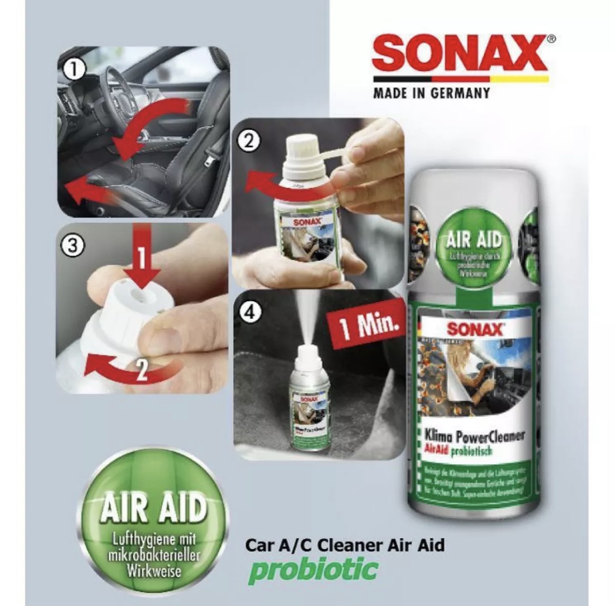 Khử mùi, diệt nấm mốc dàn lạnh ô tô thế hệ mới Sonax A/C Cleaner