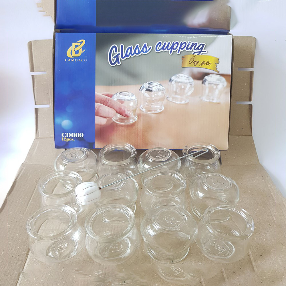 Giác Hơi Thủy Tinh - Bộ 12 Cốc Kèm Cây Châm Lửa