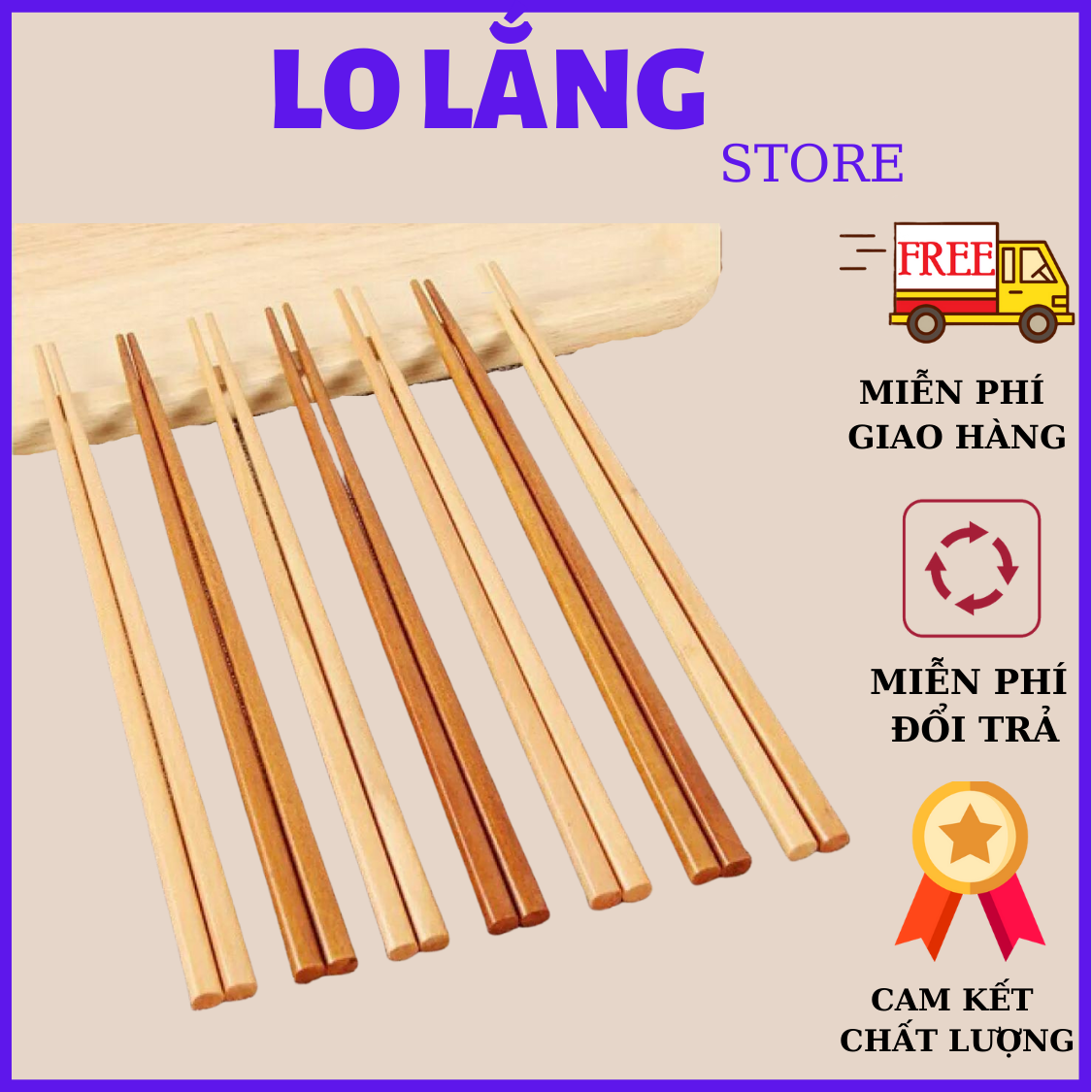 Bộ 20 chiếc đũa gỗ không sơn phủ hóa chất màu an toàn cao cấp