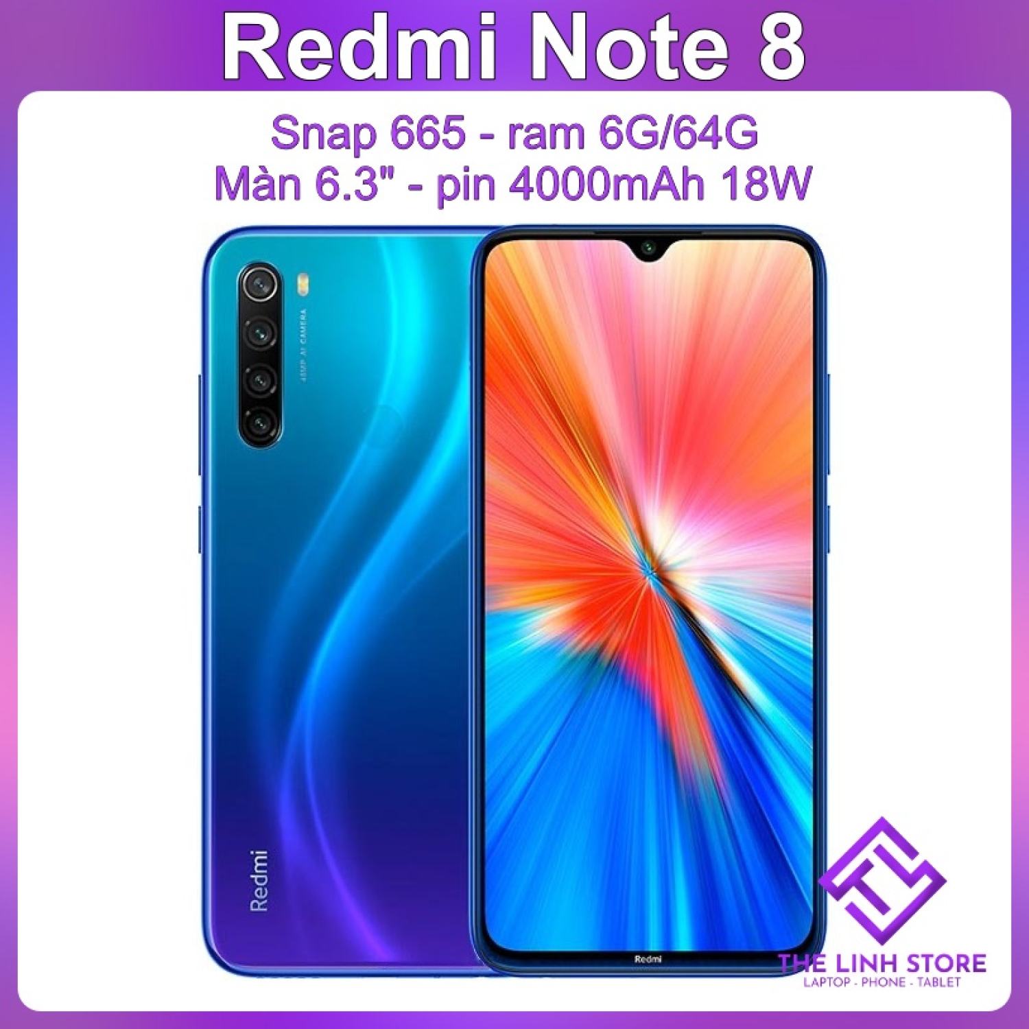 Xiaomi Redmi Note 8 screen 6.3 inch-snapdragon 665 Ram 6G 64g